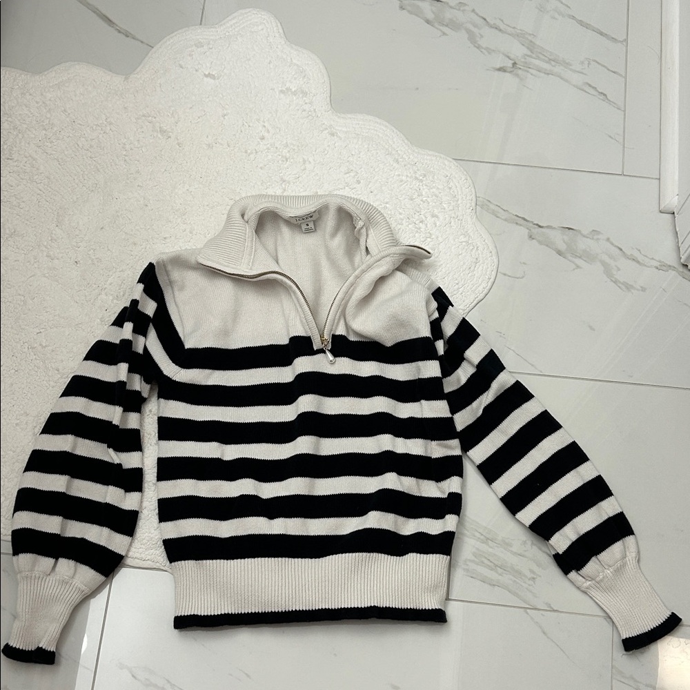 J.Crew Striped Black and White Quarter-Zip Sweater